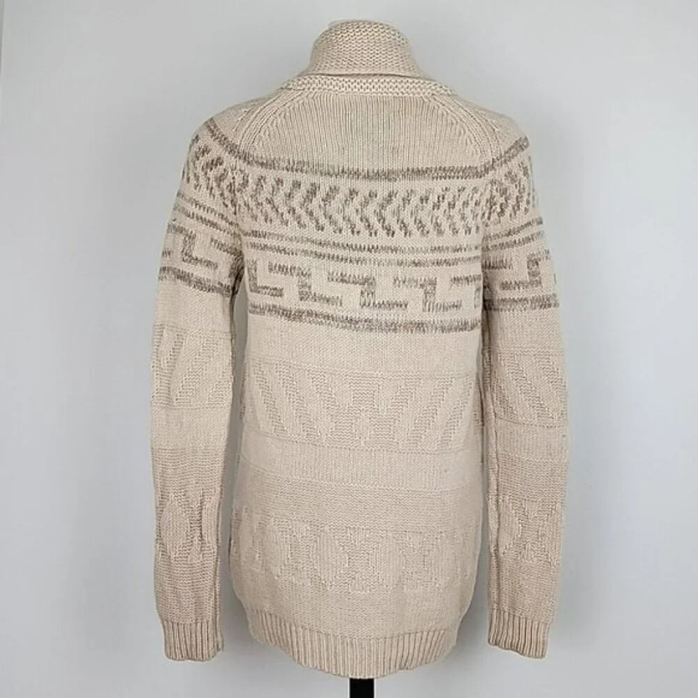 TNA Women's Knit Cream Taupe Lambs Wool Cowichan Zip Up Cardigan Pockets Size S - Picture 2 of 15